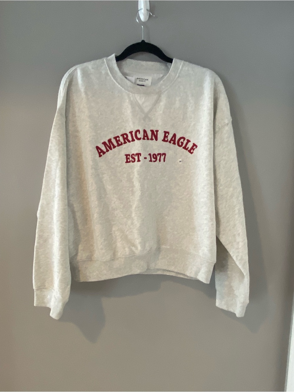 American Eagle Outfitters Light Gray Crewneck Sweatshirt with Red Logo